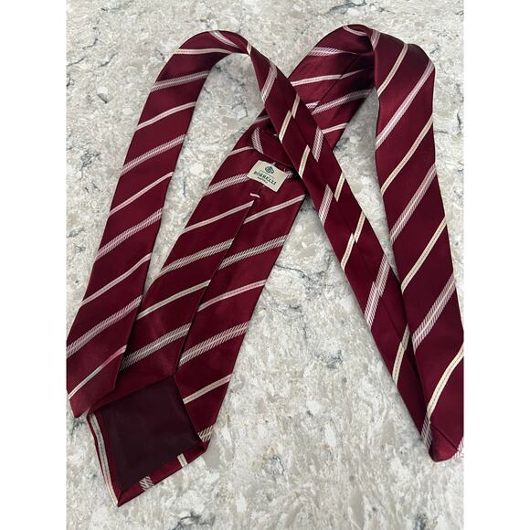 Luigi Borrelli Napoli Silk Neck Tie Made in Italy Maroon Red Pink Stripes JP - Picture 3 of 6